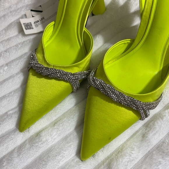 Zara Neon Satin Effect Rhinestone Heels - Picture 7 of 7